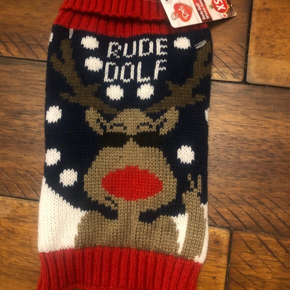 Small Dog Rude Dolf Winter Sweater - Picture 1 of 2